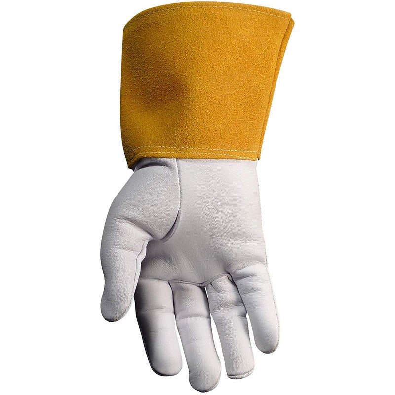 Caiman Premium Goat Grain TIG Welding Gloves, 4-Inch Gold Extended Cuff, Unlined, White/Gold, Large (1600-5) - Image 3